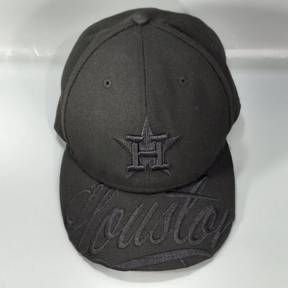 New Era 59Fifty Cap Big Stitch Houston Astros Black on Black Sz 7 Adult 55.8cm - Picture 1 of 10